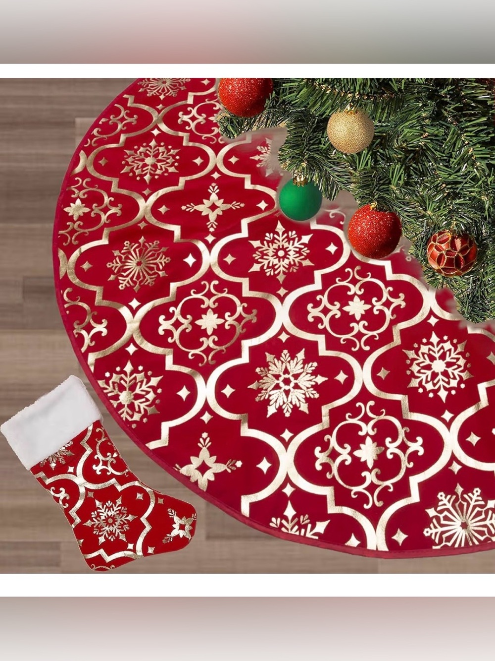 48 Inch Large Christmas Tree Skirt and Stocking Set